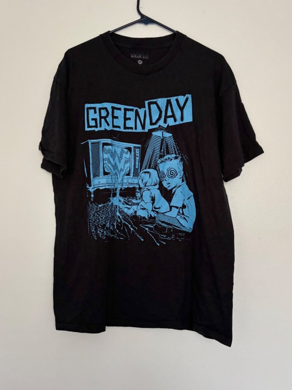 Green Day Graphic T-Shirt XL Black Blue TV Illustration Punk Rock Band Tee
